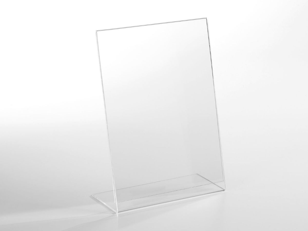 Porte visuel chevalet A5 portrait en plexiglas transparent