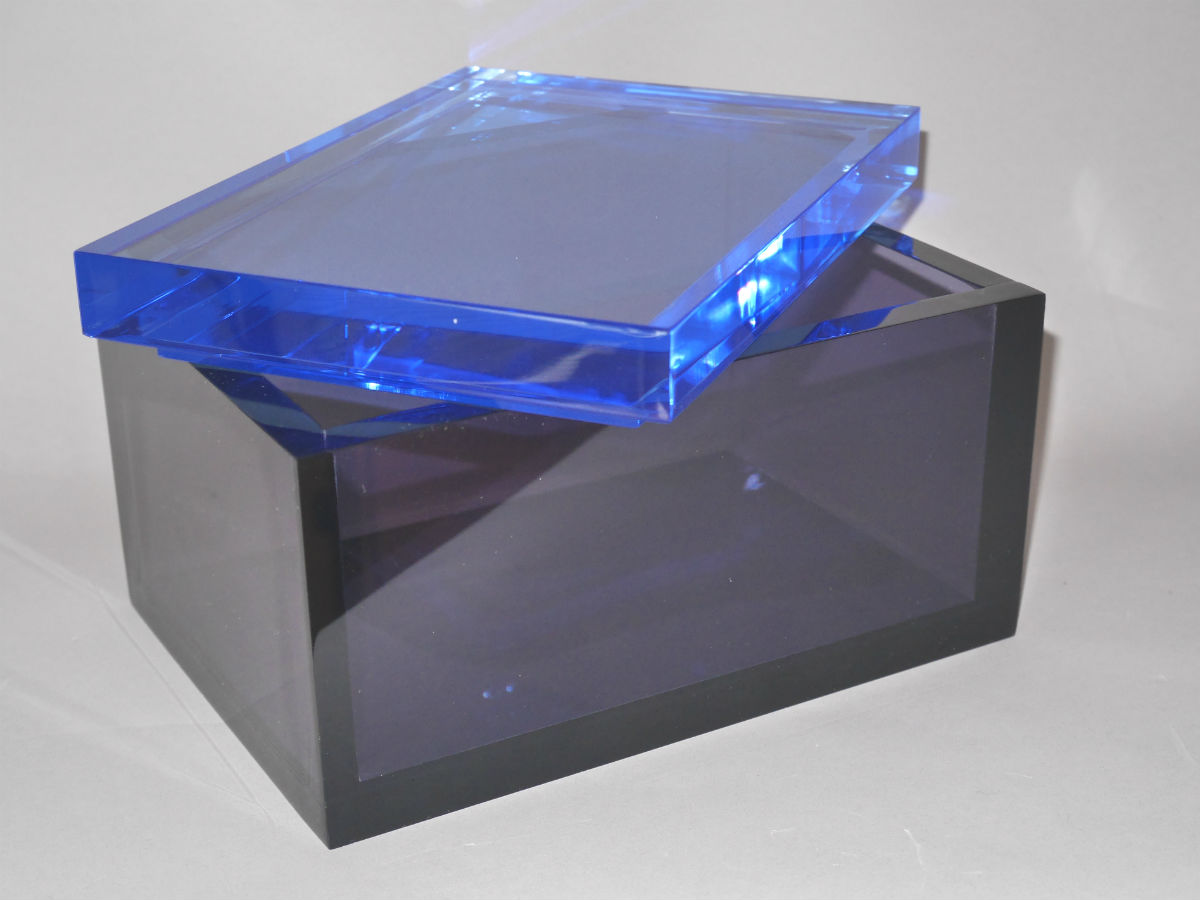 Coffret boîte luxe bleu marin & azur en plexiglas translucide