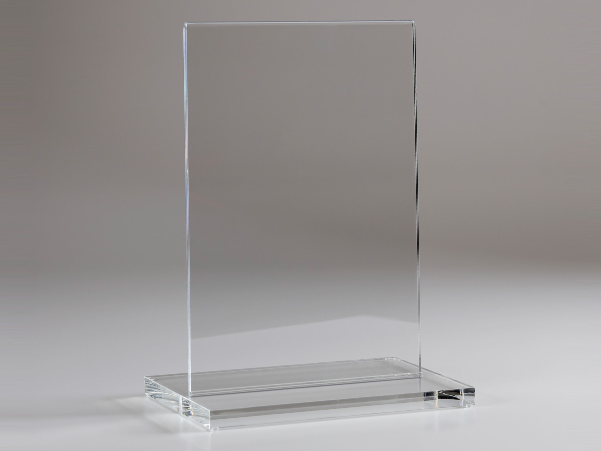 Porte visuel sur socle luxe A4 portrait en plexiglas transparent