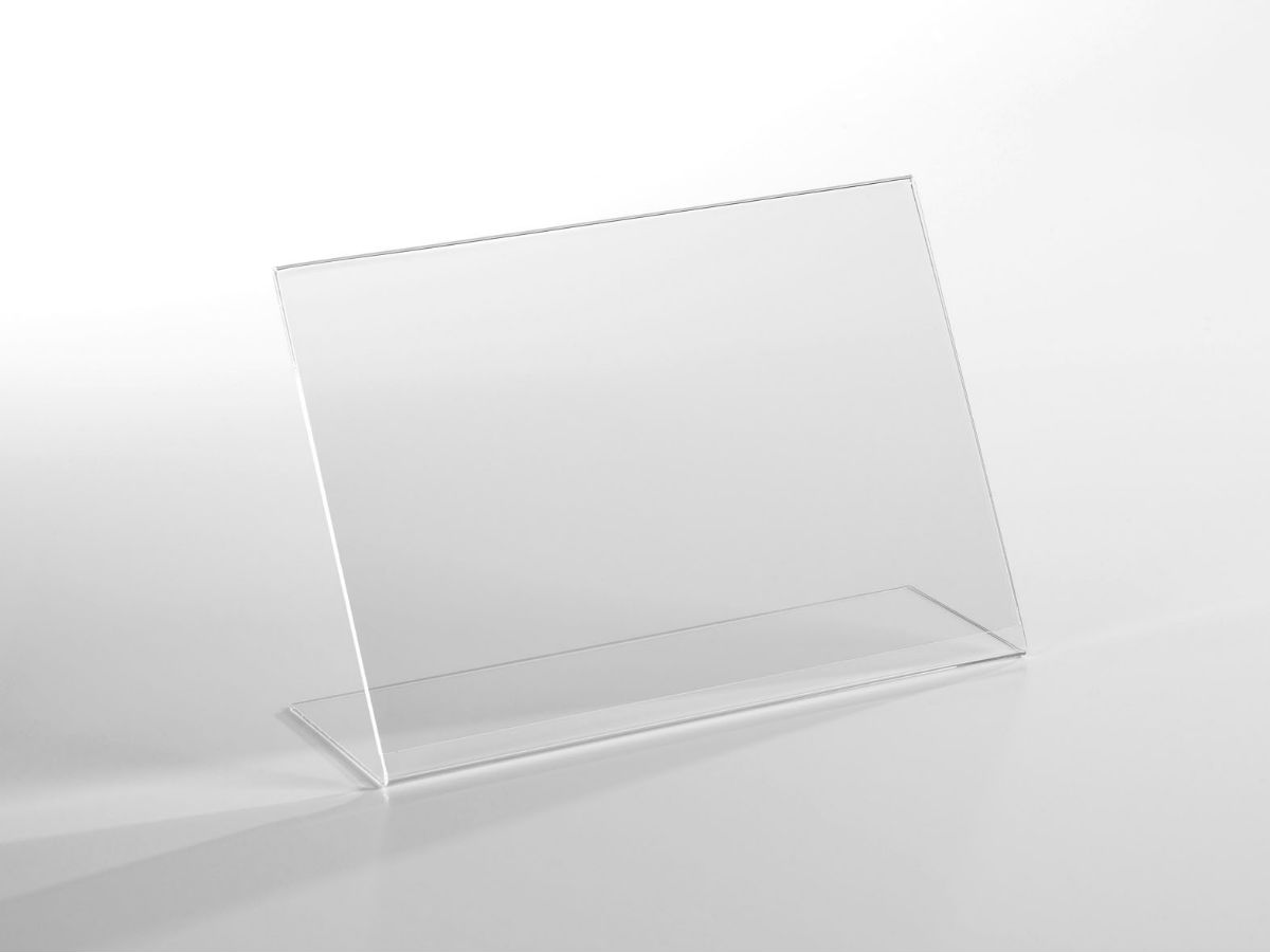 Porte visuel chevalet A3 paysage en plexiglas transparent